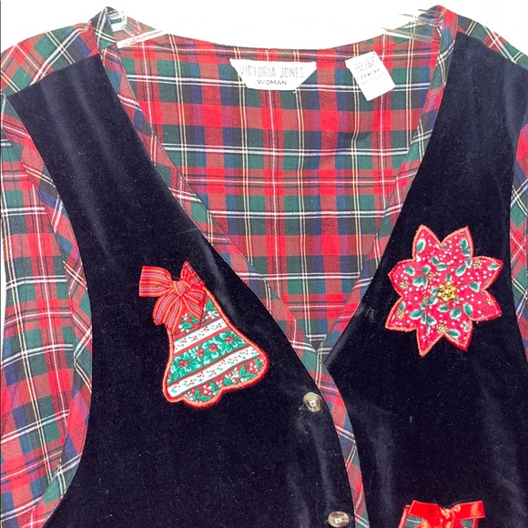 Vintage Velvet Christmas Plaid Vest 24W Plus Size - Picture 4 of 7